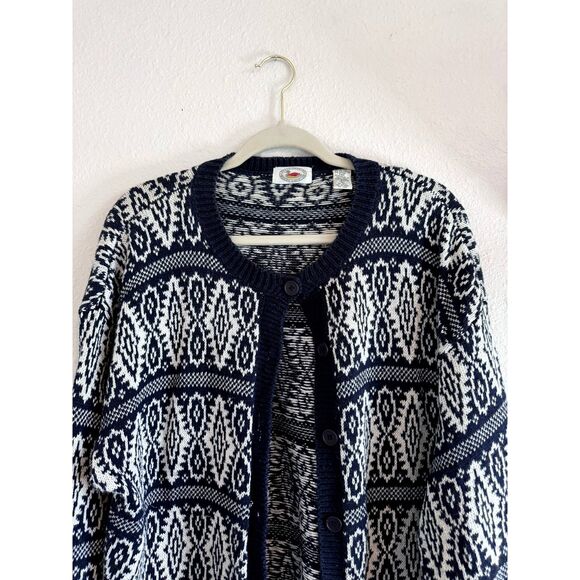 Marsh Landing Vintage Nordic Blue White Knit Grandpa Cardigan Large - Picture 4 of 7